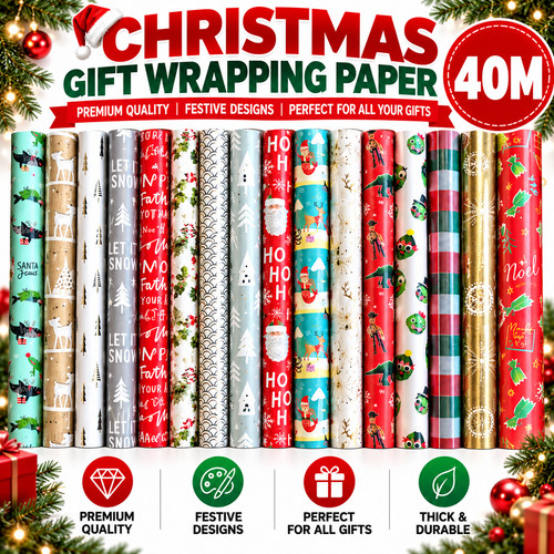 40m christmas wrapping paper - christmas,